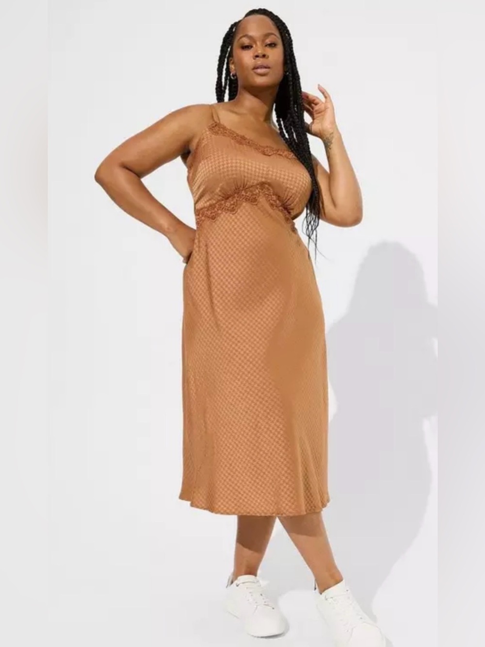 Torrid Tea Length Woven Jacquard Lace Trim Cami Dress
